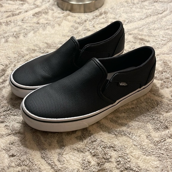 Vans Shoes - Vans Classic black perforated leather Slip on sneakers women's size 8